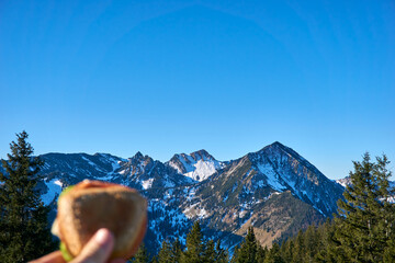 Something to eat in with mountains in the background