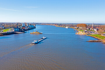 Fototapeta na wymiar Aerial from ferries on the river Lek near Schoonhoven in the Netherlands