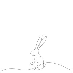 Bunny isolated on white background one line drawing, vector illustration