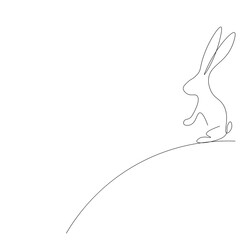 Bunny isolated on white background one line drawing, vector illustration