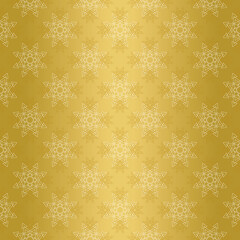 Abstract festive pattern with white and gold Christmas star texture on a gold background. Seamless vector ornament for gift wrapping paper, cards, web, textiles and holiday decorations.