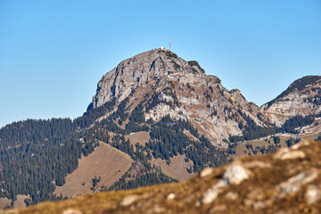 Mount Wendelstein in the background of a frosty scene