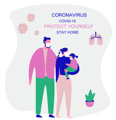 Family, Stay Home on Quarantine During the Coronavirus Epidemic. Protect Yourself. Family keeping Distance for Decrease Infection Risk For Preventing Virus Covid-19.   
