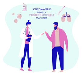 Stay Home. Stay Safe. Doctors and Patients keeping Distance for Decrease Infection Risk For Prevent Virus Covid-19.
Stay Home on Quarantine During the Coronavirus Epidemic. Vector Flat Illustration.