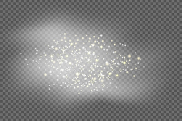 Falling stars effect on checkered background.Gold and silver glittering stars in a white cloud of dust.Sparkling magical stardust  particles.Explosion in the universe.