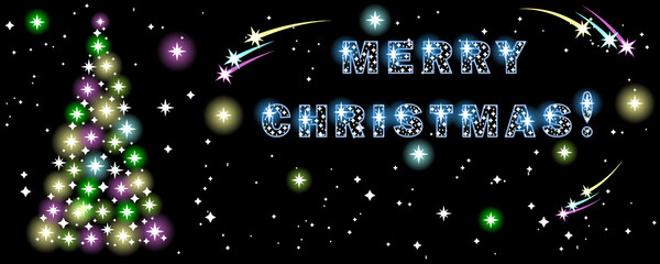 merry christmas banner - christmas tree made of stars
