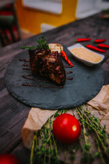 grilled steak with vegetables