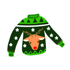 sweater with deer head on the white background