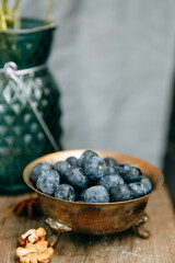 Blueberry antioxidant organic superfood in a bowl concept for healthy eating and nutrition.