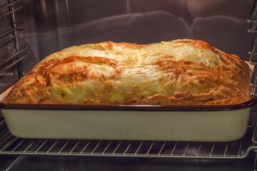 Freshly Oven Baked Traditional Serbian Crumpled Cheese Pie Gibanica