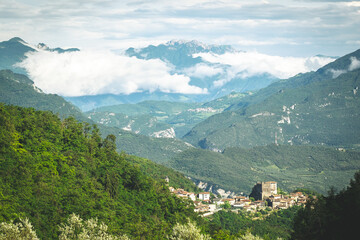 Fototapeta na wymiar Riva del Garda valley surrounded by mountains, Italy.