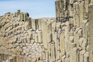 Mansion Rock. Rock formation natural monument Basalt organ. Polygonal structures in Panska skala, Kamenicky Senov, Czech Republic.