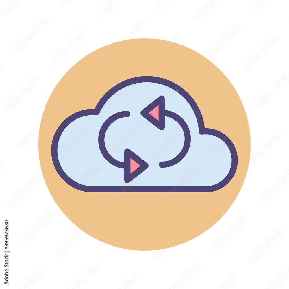 Poster cloud sync icon. synchronization among devices using cloud storage.