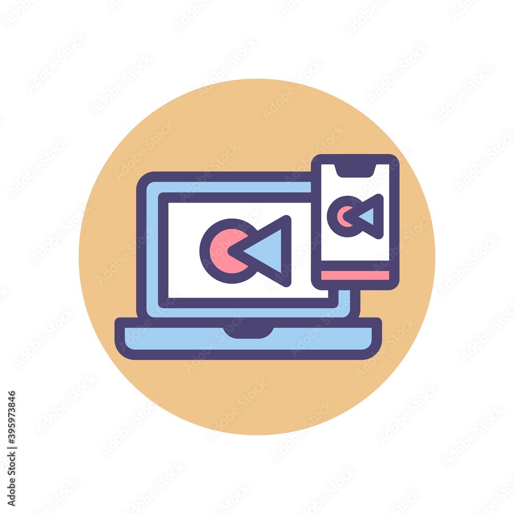 Aufkleber flat illustration of responsive web design concept. mobile and laptop webpage design icon.