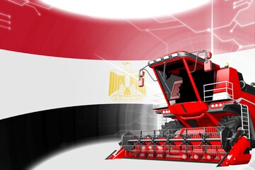 Obraz na płótnie Canvas Agriculture innovation concept, red advanced farm combine harvester on Egypt flag - digital industrial 3D illustration