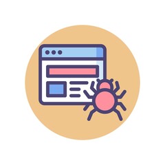 Internet bot, web crawler icon in flat design style. Website bug, security vulnerability icon.