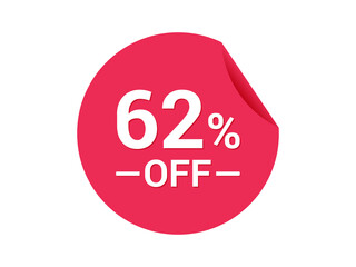 62% Sale of special offers, 62% off discount sticker, ad offer on shopping