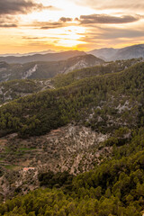 Vertical image of the mountains at sunset in the Serra de Tramuntana, a Unesco World Heritage site in the Balearic Islands