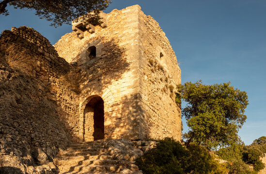 Remains of the tower of the castle of Alaro in the natural park of Tramuntana on the island of Mallorca