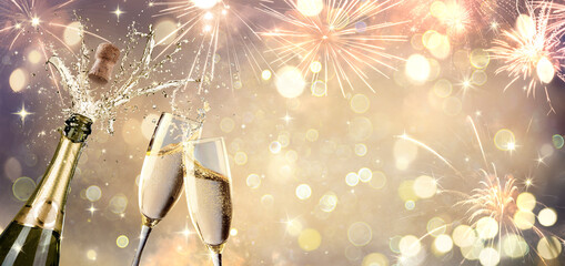 Celebration With Champagne And Flutes - Defocused Abstract Background
