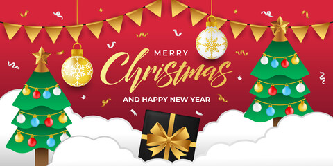 Merry Christmas Banner Background vector. Christmas vector Background with decorative element illustration. Merry christmas and Happy new year vector design template for poster, greeting card, banner