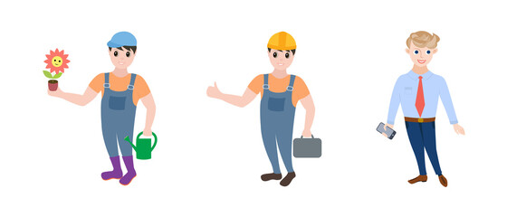 Set of different professional people manager, farmer, workman. Vector flat design people characters.