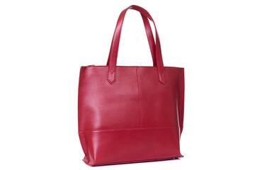 Fototapeta premium red stylish ladies leather bag on a white background