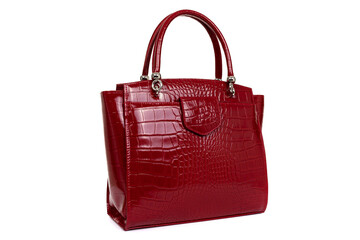 red stylish ladies leather bag on a white background