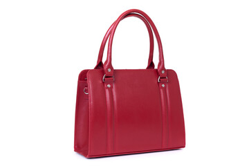 red stylish ladies leather bag on a white background