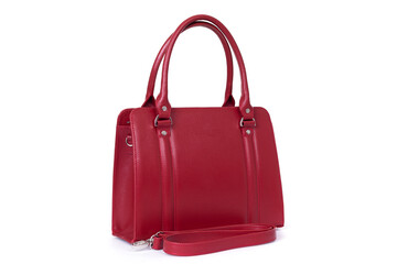 red stylish ladies leather bag on a white background