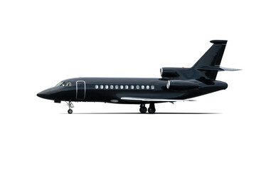 Modern black corporate business jet isolated on white background