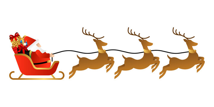 Santa Claus on a sleigh with reindeer vector illustration isolated on white background. Christmas Santa Claus in trendy flat design style. Santa Claus vector design for Christmas decoration elements