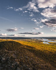 Panoramic landscape view of the Aavasaksa mountain in northern Finland in autumn - 395979632