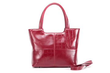 red stylish ladies leather bag on a white background