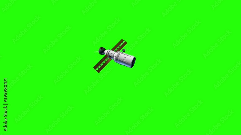 Wall mural artificial satellite of the earth. satellite flies in space. 3d animation with green background for 
