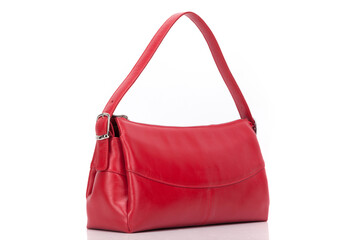 red stylish ladies leather bag on a white background