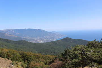 beautiful view from AI-Petri mountain on the Black sea in autumn in Crimea
