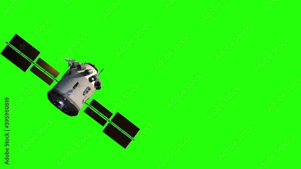 Wall mural artificial satellite of the earth. satellite flies in space. 3d animation with green background for 