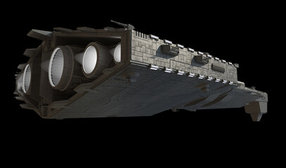 Light Spaceship Battle Cruiser - Right Side Rear View, 3d digitally rendered science fiction illustration
