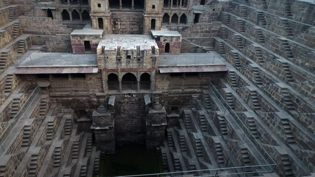 The ancient Chand Baori stepwell situated in the village of Abhaneri in Rajasthan, India.	