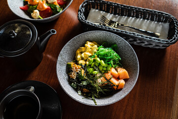 buddha bowl on the wooden table