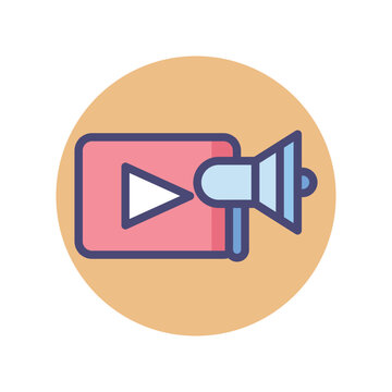 Video marketing icon in flat style. Video ads, online marketing sign.
