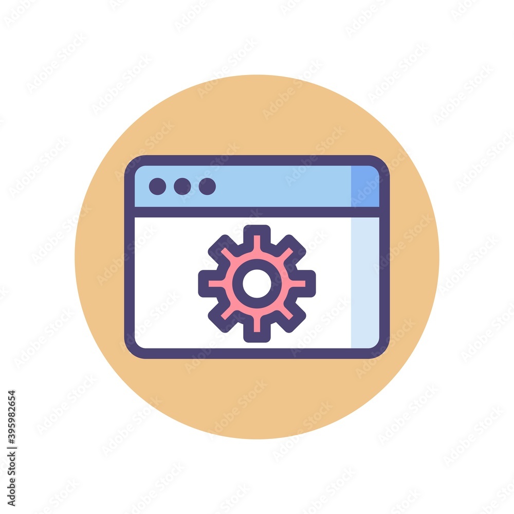 Poster web optimization, seo flat icon. webpage and gear flat style sign for web design.