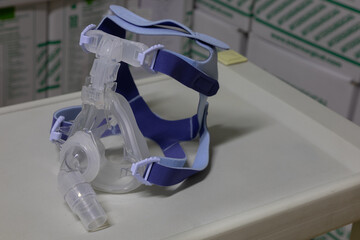Non-invasive full-face ventilation mask (NIV mask) for non-invasive ventilation therapy is placed...
