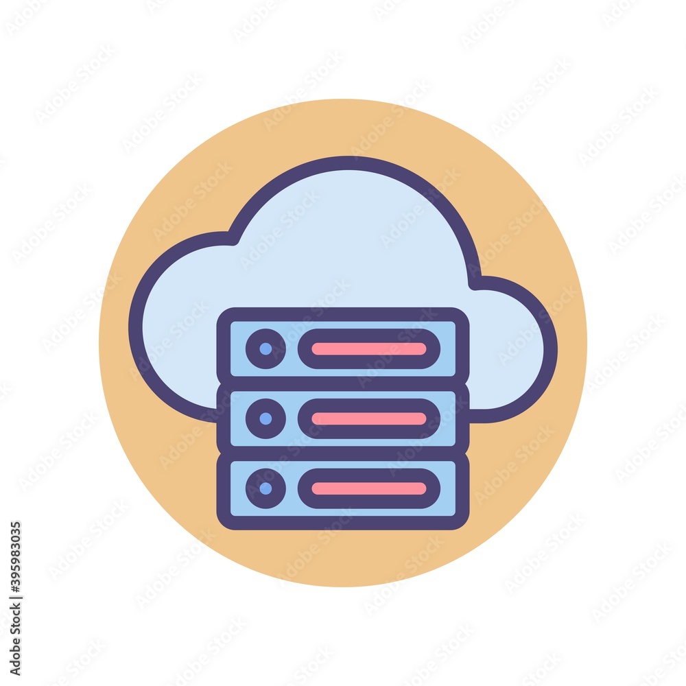 Poster cloud, computing, server icon in flat design style. vector illustration.