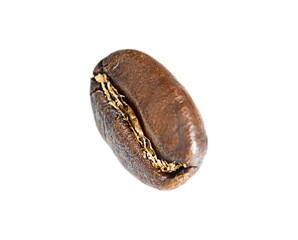 One coffee bean isolated on white background.