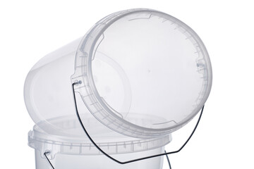 3000 ml transparent oval plastic bucket with transparent lid, plastic containers on white...
