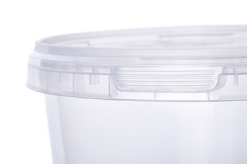 3000 ml transparent oval plastic bucket with transparent lid, plastic containers on white...