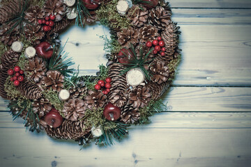 Fototapeta na wymiar Pine Cone Christmas Wreath