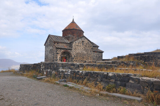 St. Karapet Church of Sevanavank Monastery on a cloudy day. Armenia